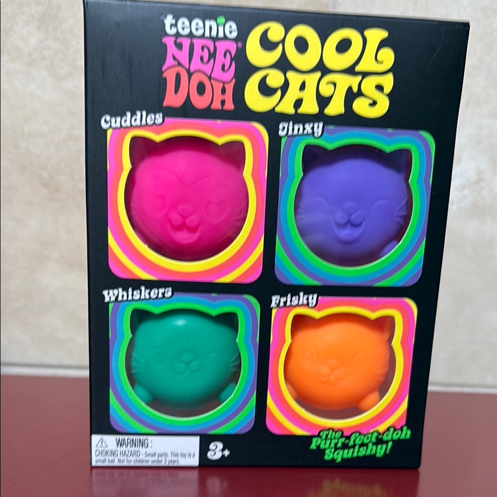 teenie NEE DOH Cool Cats Squishy Set - Pink, Purple, Green, Orange